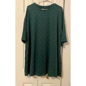 NEW Shein Womens Hunter Green Eyelet Short Sleeve Crew Neck Shirt 2XL